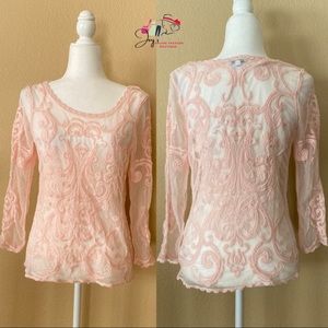 Preloved Express lace 3/4 sleeve top light pink size:M
